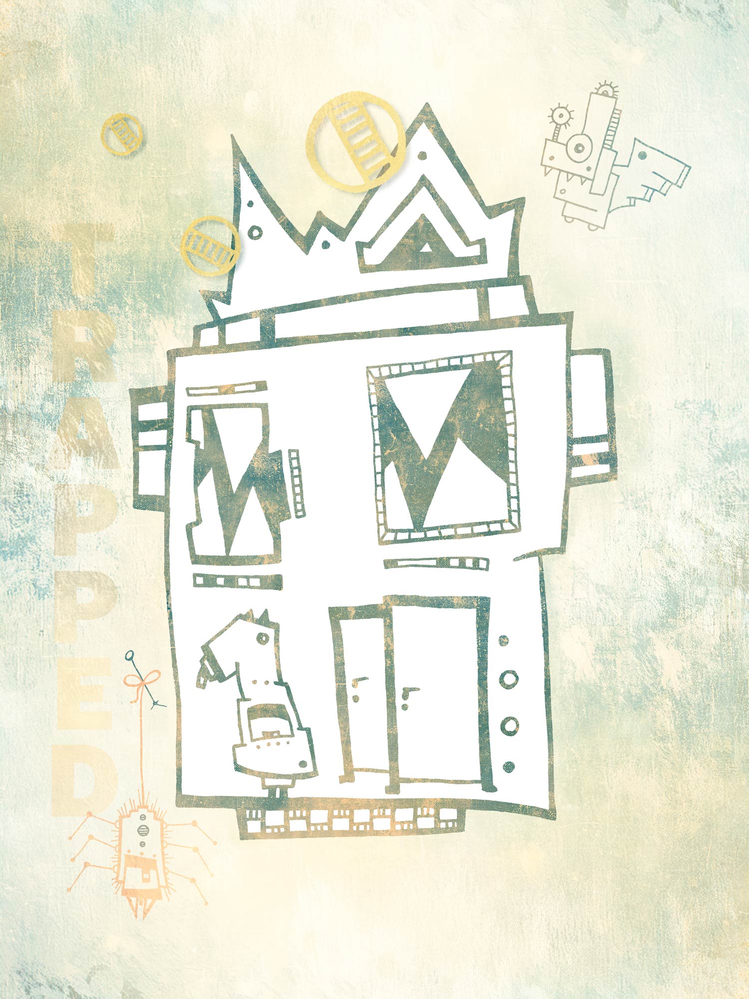 Depression #GeorgKippes #Illuwilllu digital colorierte Illustration Kunstdruck 300x400mm Charakter Farbe Haus Grüntöne