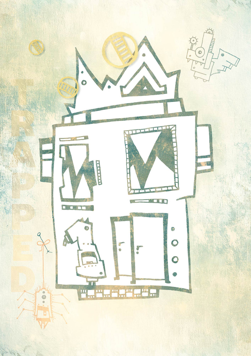 Depression #GeorgKippes #Illuwilllu digital colorierte Illustration Kunstdruck 210x297mm Charakter Farbe Haus Grüntöne