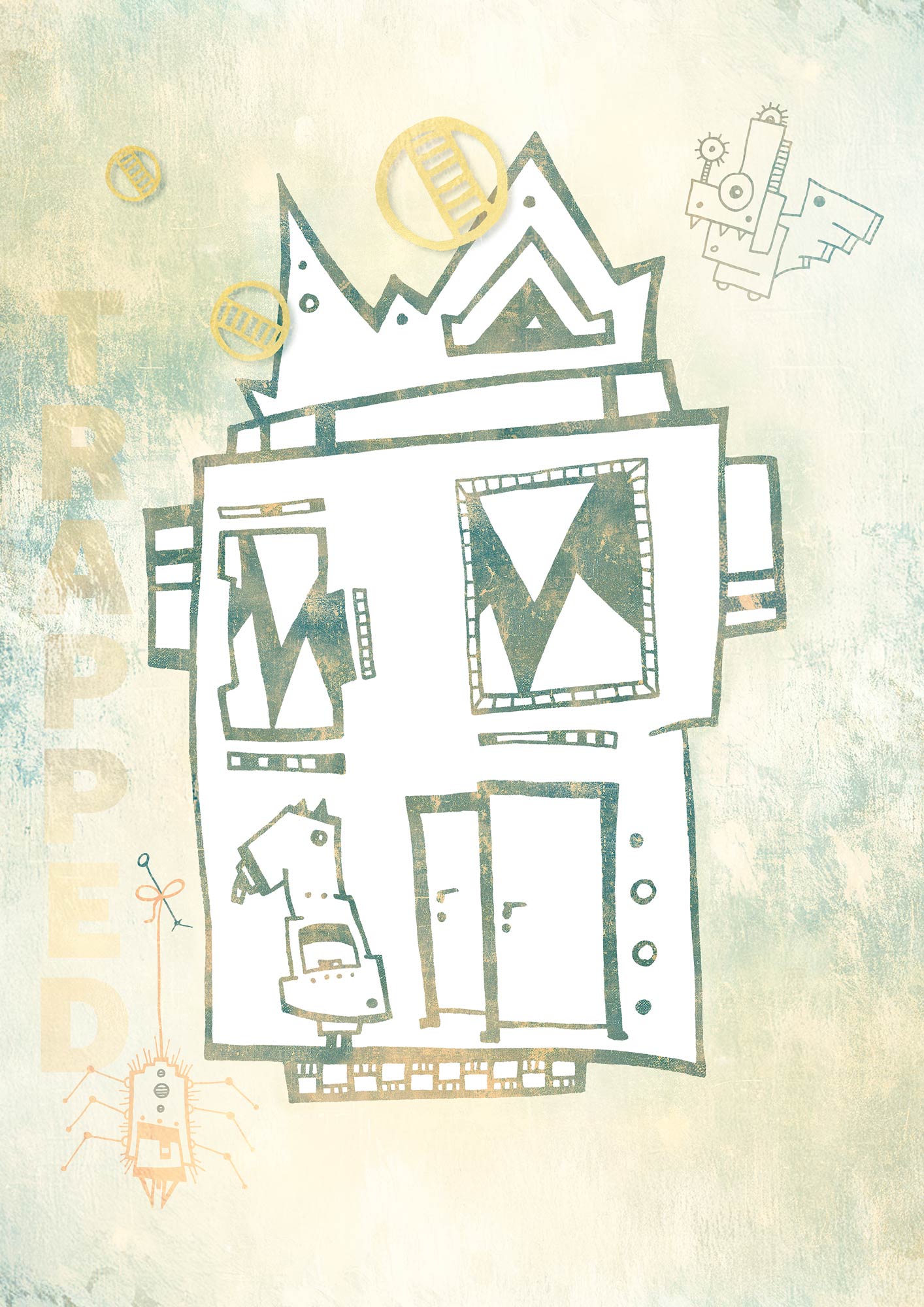 Depression #GeorgKippes #Illuwilllu digital colorierte Illustration Kunstdruck 210x297mm Charakter Farbe Haus Grüntöne