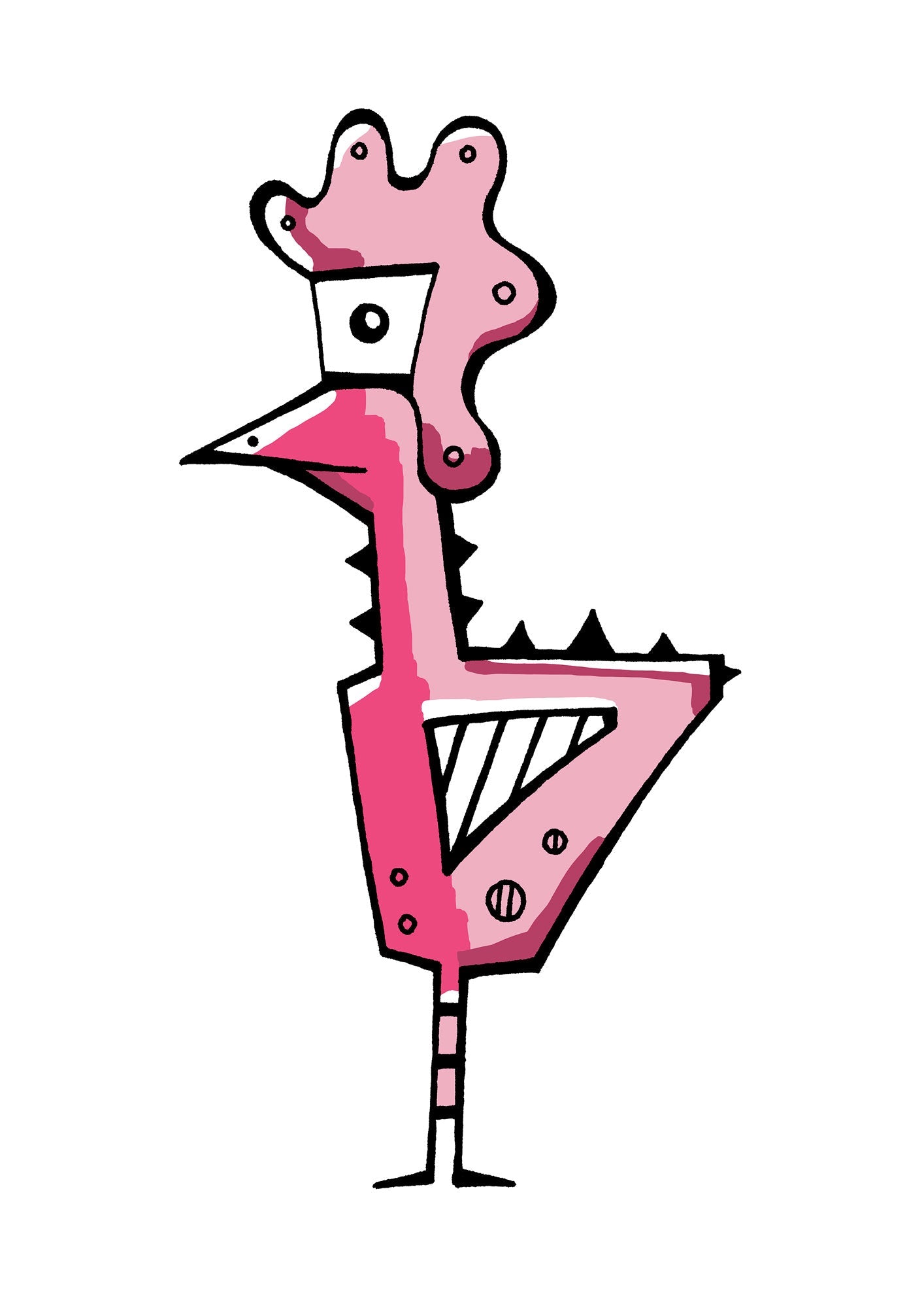 Hahn handillustriert #GeorgKippes #Illuwillu digital coloriert 210x297mm verschiedene Rosatöne Farbe Fauna