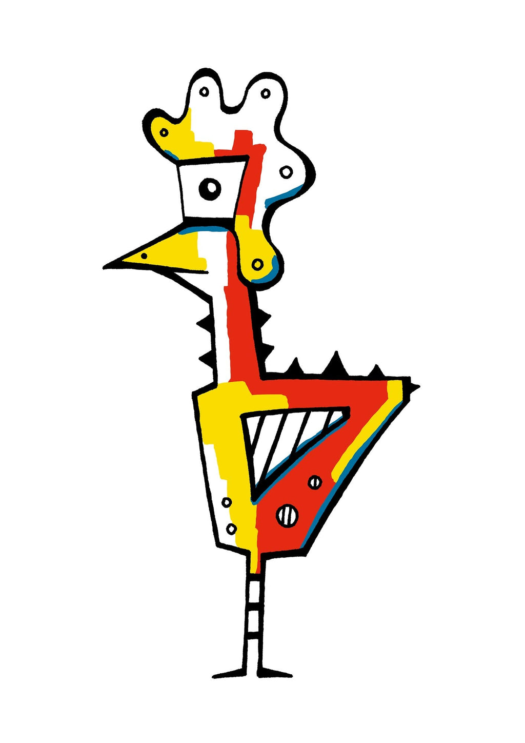 Hahn handillustriert #GeorgKippes #Illuwillu digital coloriert 210x297mm rot gelb Farbe Fauna