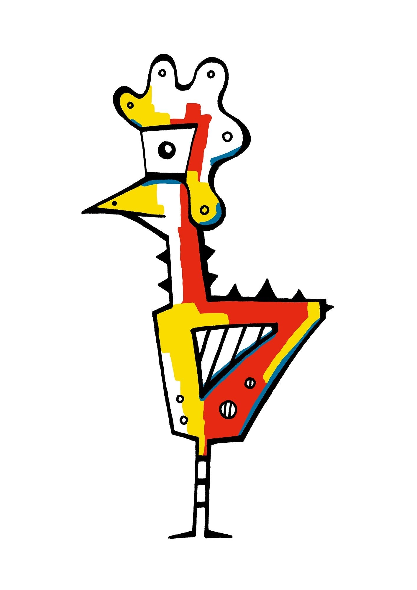 Hahn handillustriert #GeorgKippes #Illuwillu digital coloriert 210x297mm rot gelb Farbe Fauna