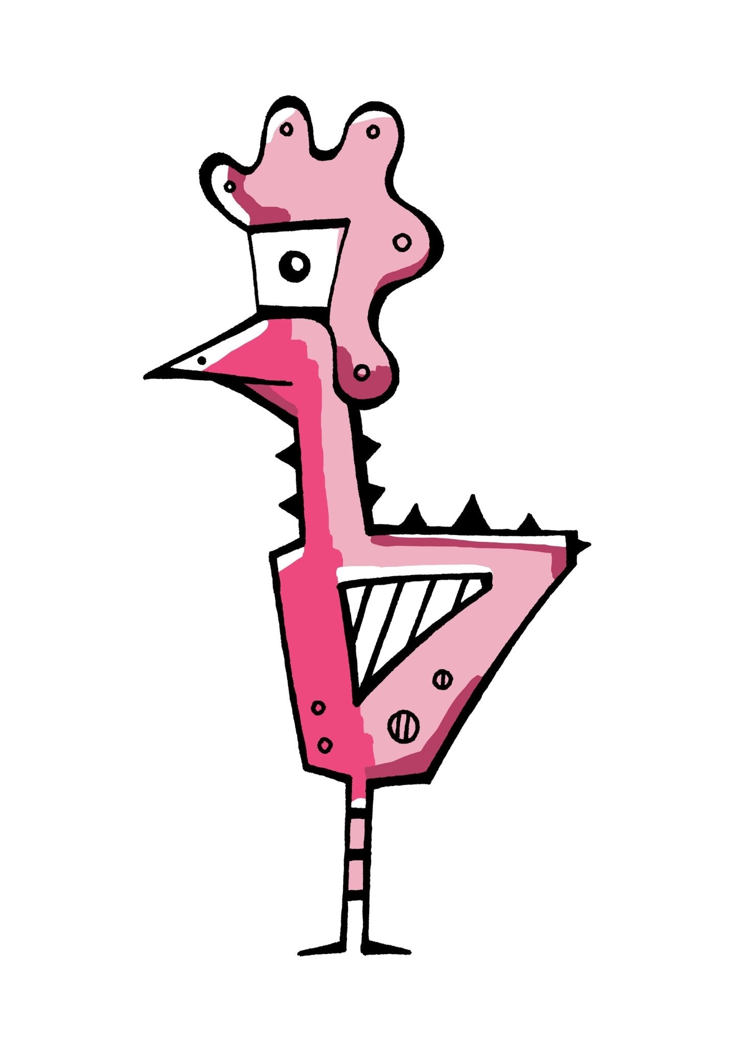 Hahn handillustriert #GeorgKippes #Illuwillu digital coloriert 300x400mm verschiedene Rosatöne Farbe Fauna