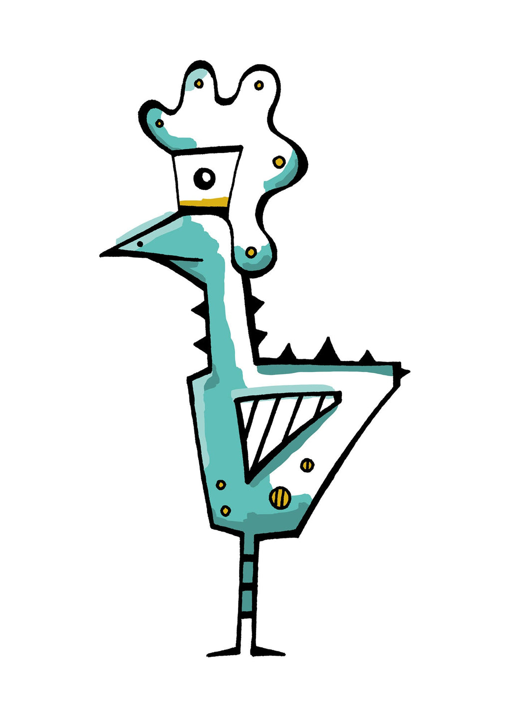 Hahn handillustriert #GeorgKippes #Illuwillu digital coloriert 210x297mm blau-gelb Farbe Fauna