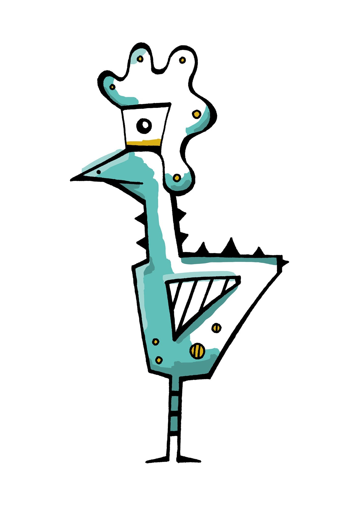 Hahn handillustriert #GeorgKippes #Illuwillu digital coloriert 210x297mm blau-gelb Farbe Fauna