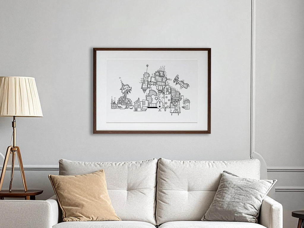 Illuwillu Stadt - digital colorierte Illustration - Illuwillu Kunstdruck 700x500mm Kunstdrucke schwarz weiß Stadt