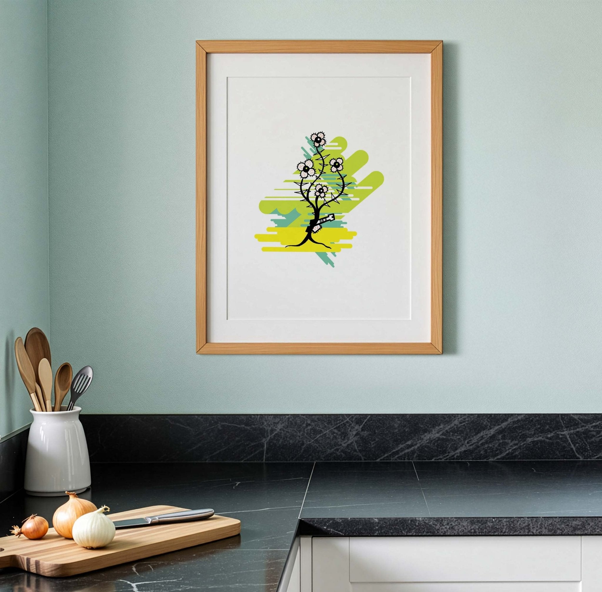 grün gelb Phanstasie Pflanze digital colorierte Illustration Kunstdruck 210x297mm  Farbe flora #GerogKippes #Illuwillu