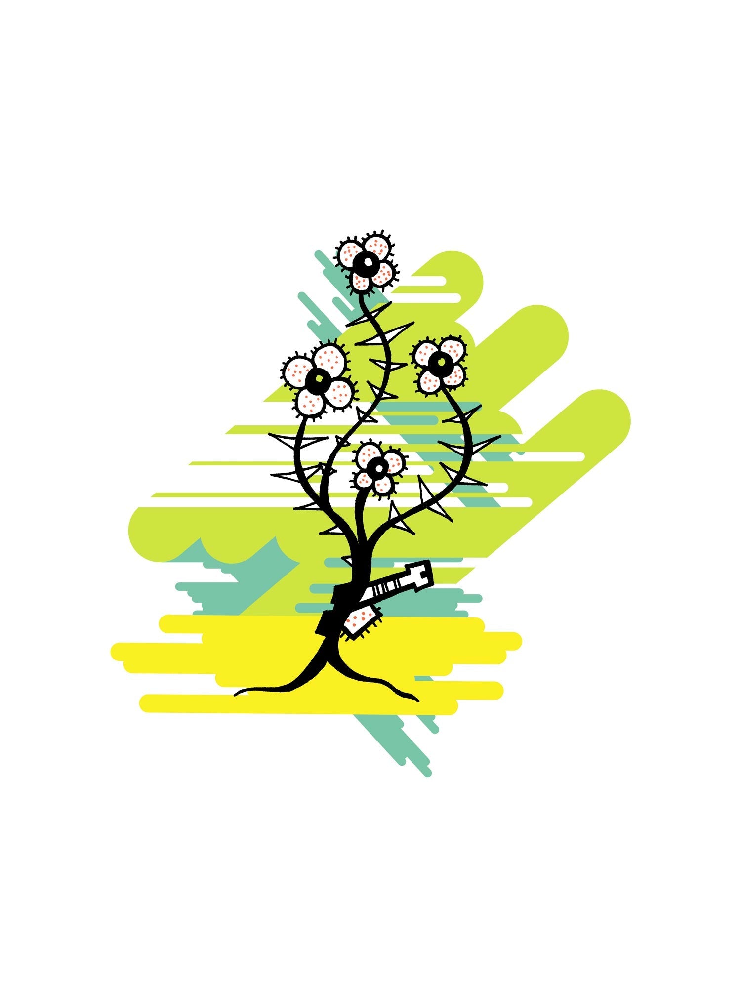 grün gelb Phanstasie Pflanze digital colorierte Illustration Kunstdruck 210x297mm  Farbe flora #GerogKippes #Illuwillu