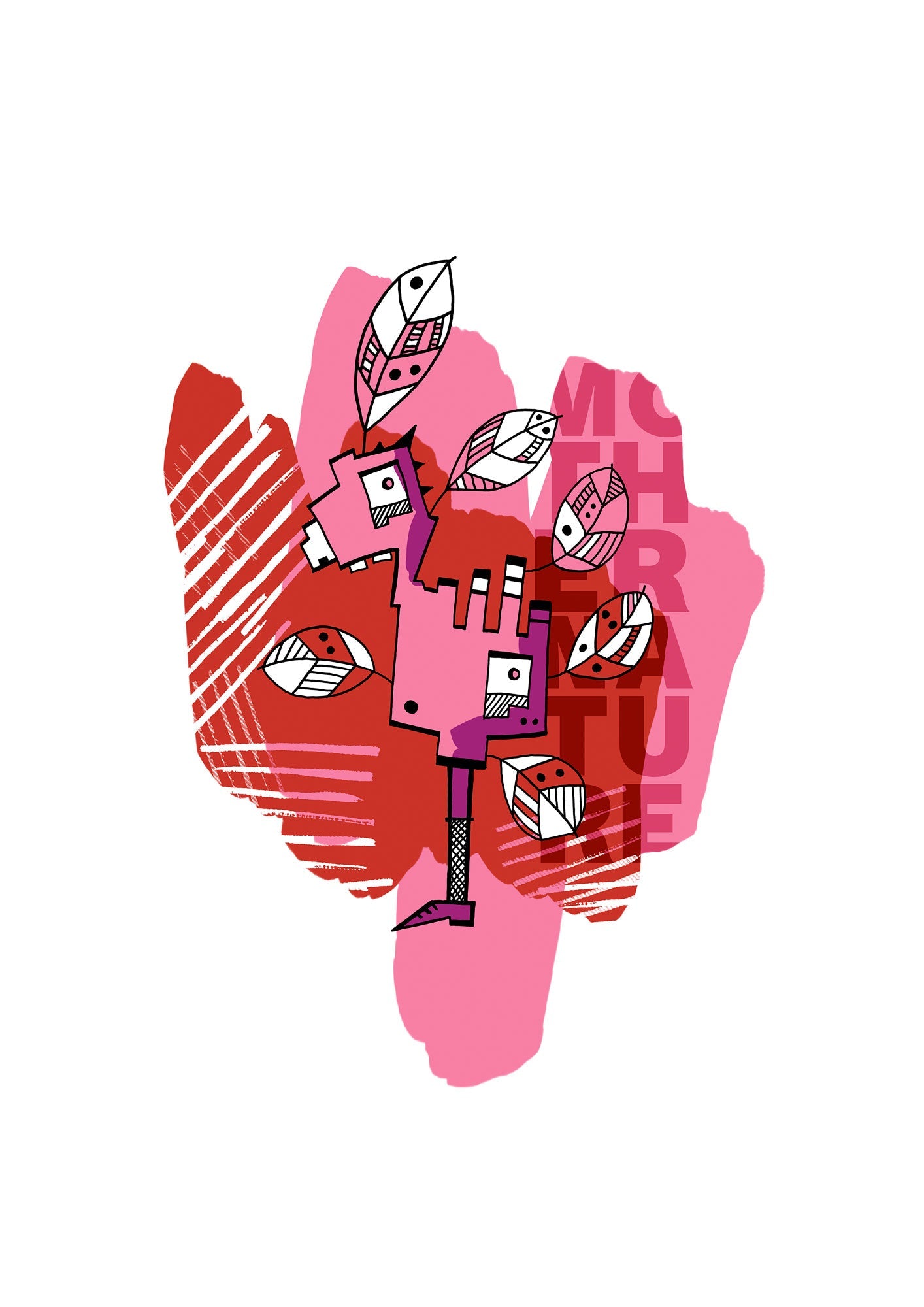 Mothernature rot rosa digital colorierte Illustration - Kunstdruck 210x297mm Charakter Farbe flora #GerogKippes #Illuwillu