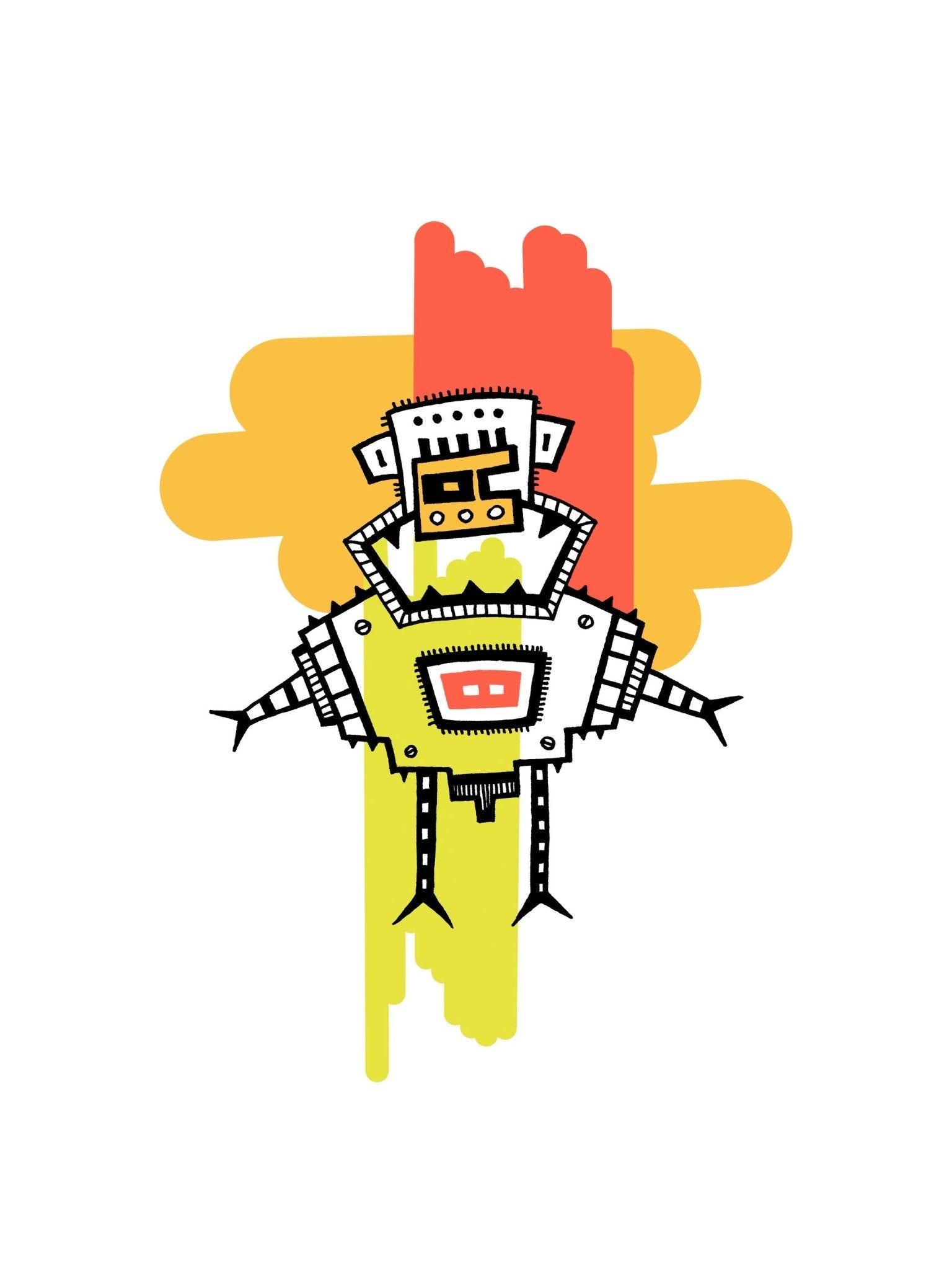 Illustration Männchen mit rot orange gelb Farbflächen digital colorierte #GeorgKippes #Illuwillu Kunstdruck 300x400mm