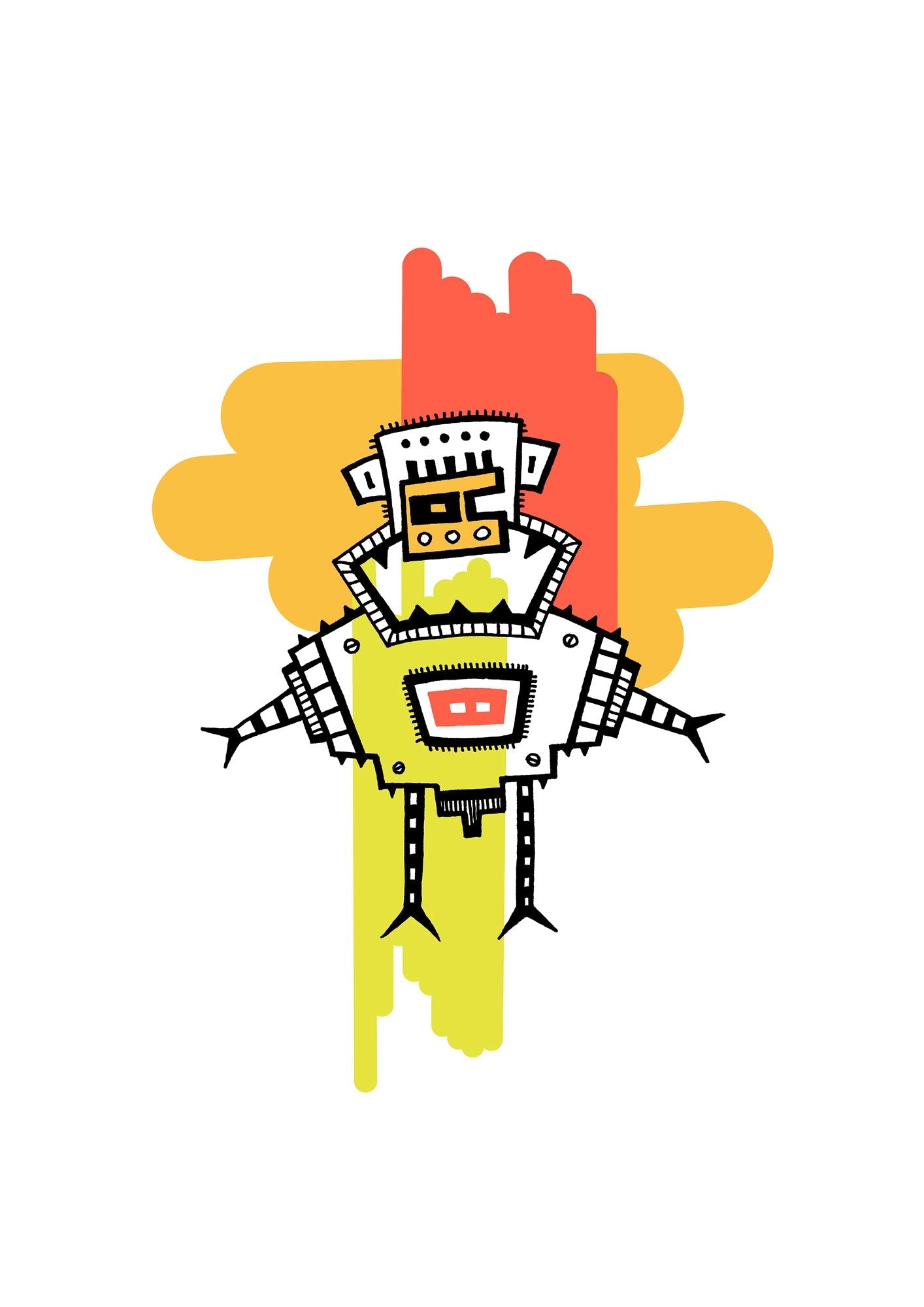 Illustration Männchen mit rot orange gelb Farbflächen digital colorierte #GeorgKippes #Illuwillu Kunstdruck 210x297mm