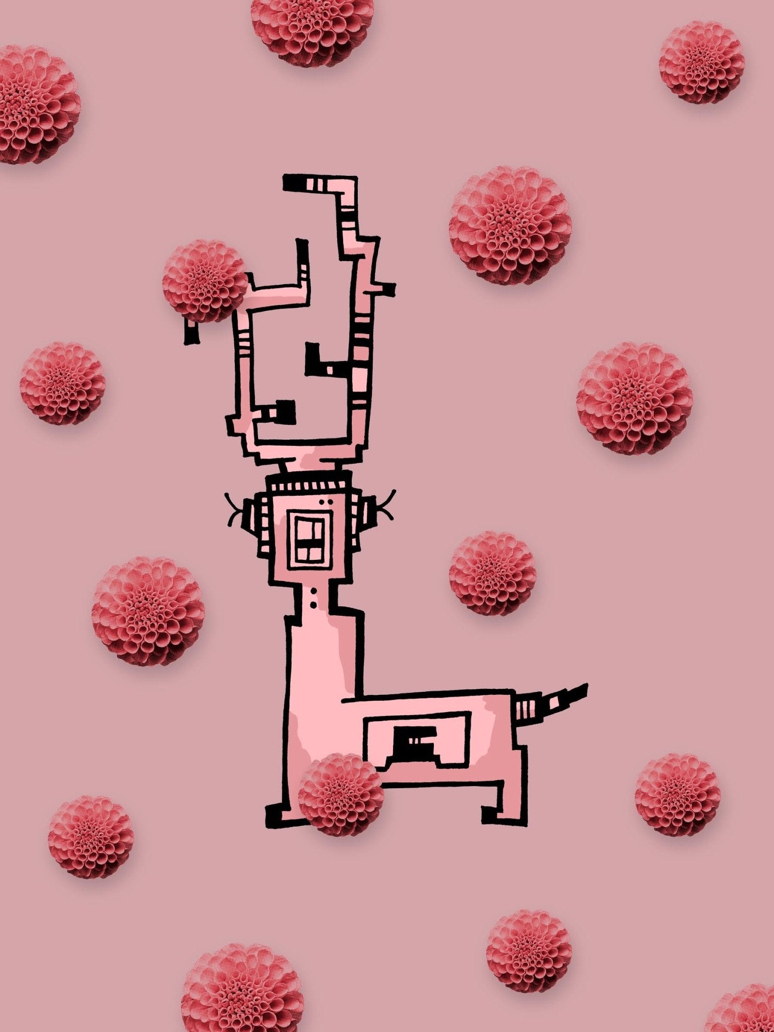 Illustration Hirsch rosa Hintergrund Rosa Dahlien #GeorgKippes #Illuwillu 300x400mm Farbe Fauna Kunstdruck